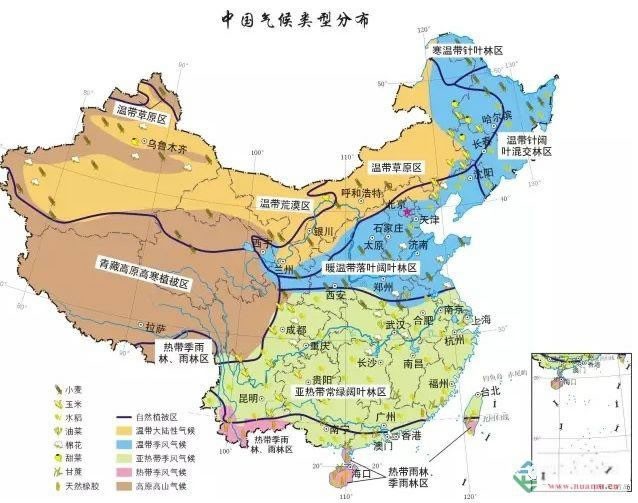 中国气候分布图