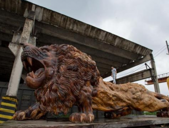 废弃工厂藏楠木“狮子王” 价值300万比火车车厢大