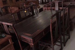 大红酸枝家具(交趾黄檀)红木酸枝长方形餐桌七件套图片