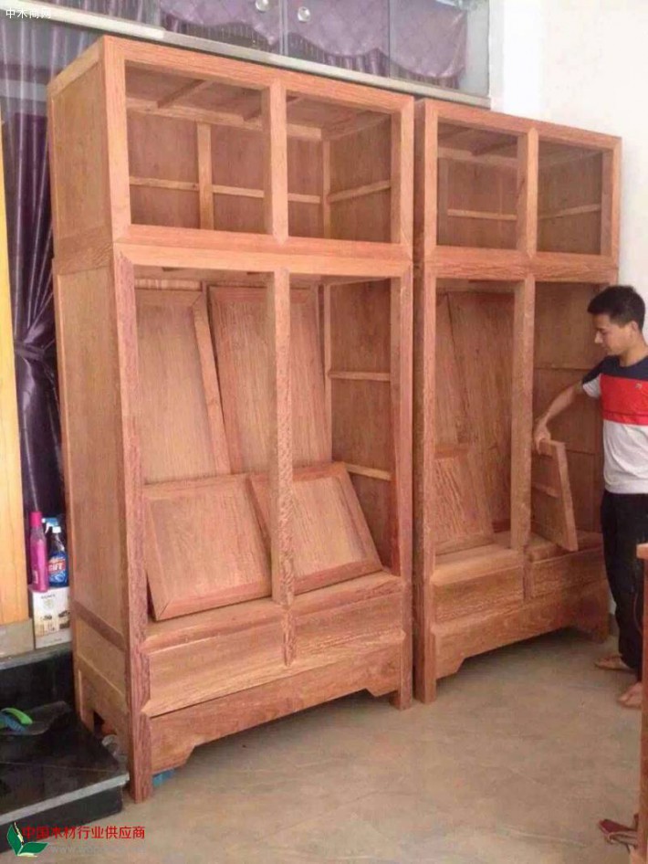 专业生产缅甸花梨木顶箱柜水波纹2米4