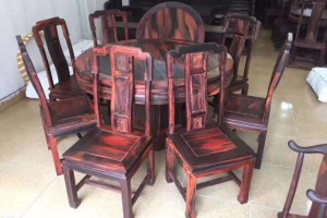 大红酸枝圆餐桌椅红木家具高清图片欣赏