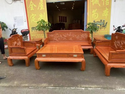 凭祥龙之涵红木家具缅甸花梨木宝座沙发檀雕工艺生产厂家